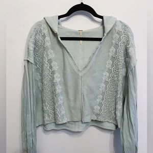 Free People mint green embroidered hoodie size S